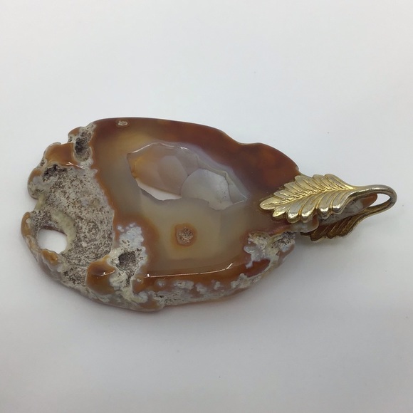 2/$25 Vintage Brown Agate Slice Pedant - Picture 4 of 16